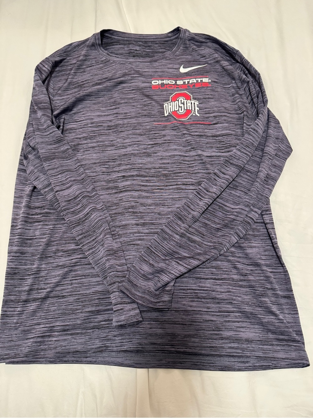 Nike Purple Heathered Ohio State Long Sleeve Shirt with Red Logo